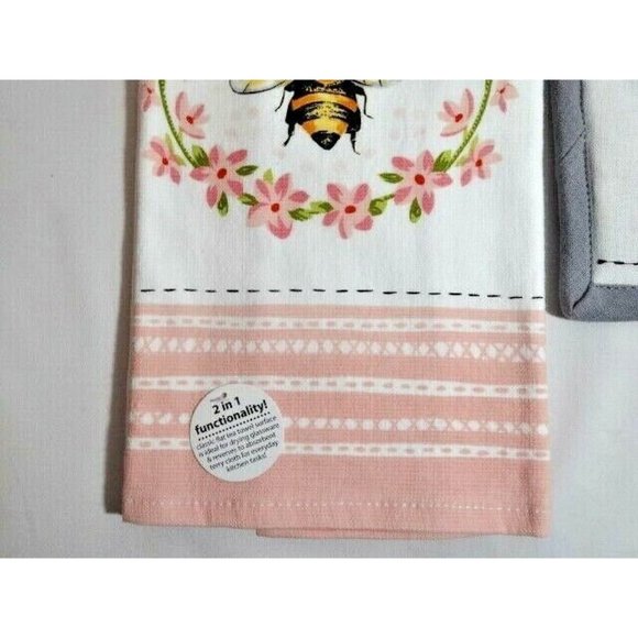 Kay Dee Queen Bee Kitchen Towel Honey Bee Embroidered Pocket Mitt 2-Piece - Picture 4 of 6